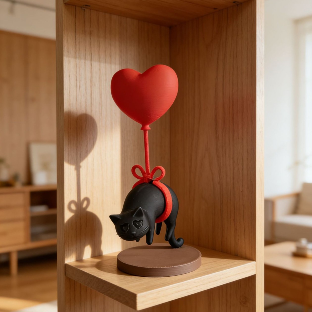 Home Office Bookshelves - Floating Cat w/ Heart Balloon 3D