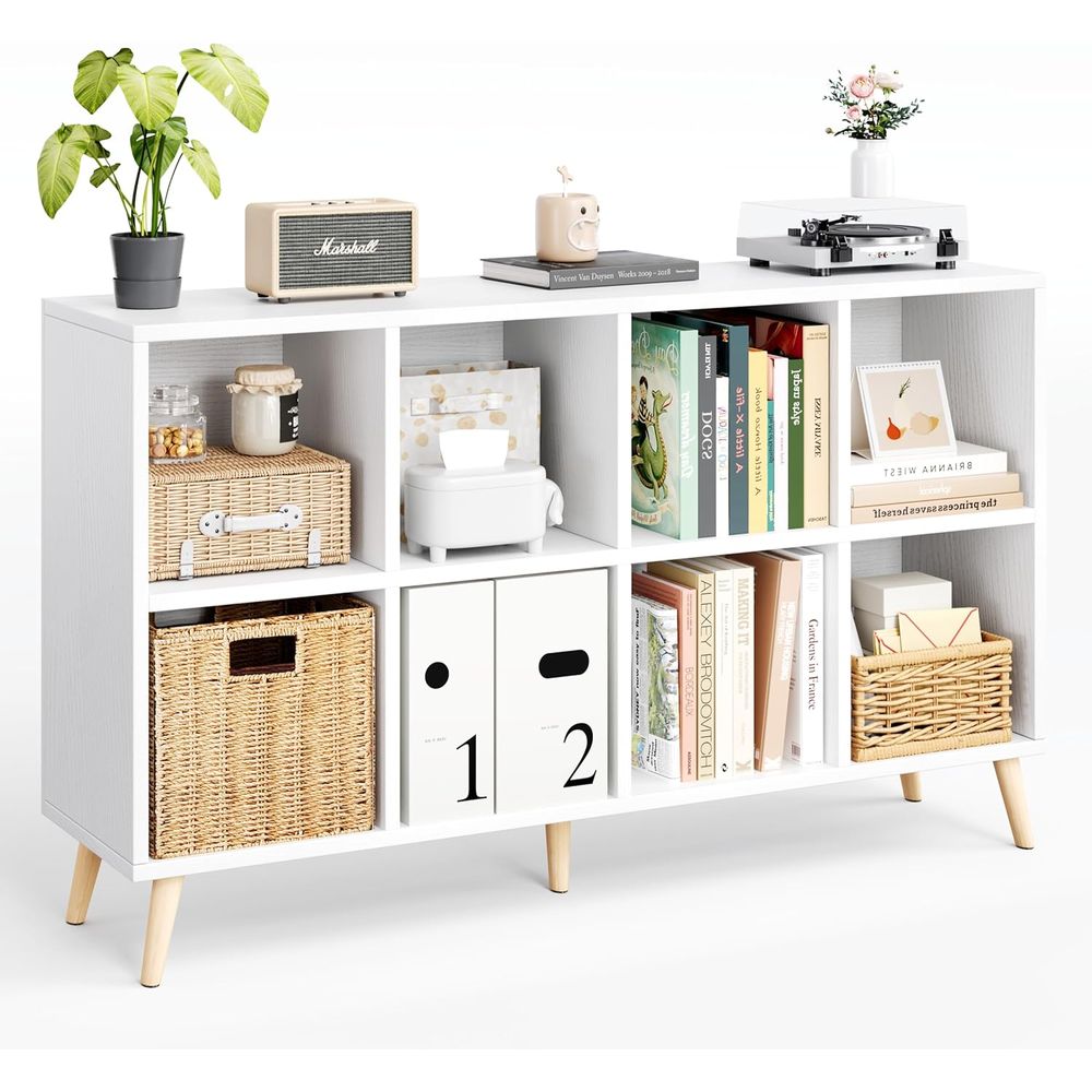 Home Office Bookshelves - 2 Tier Wooden Bookshelf with Legs,