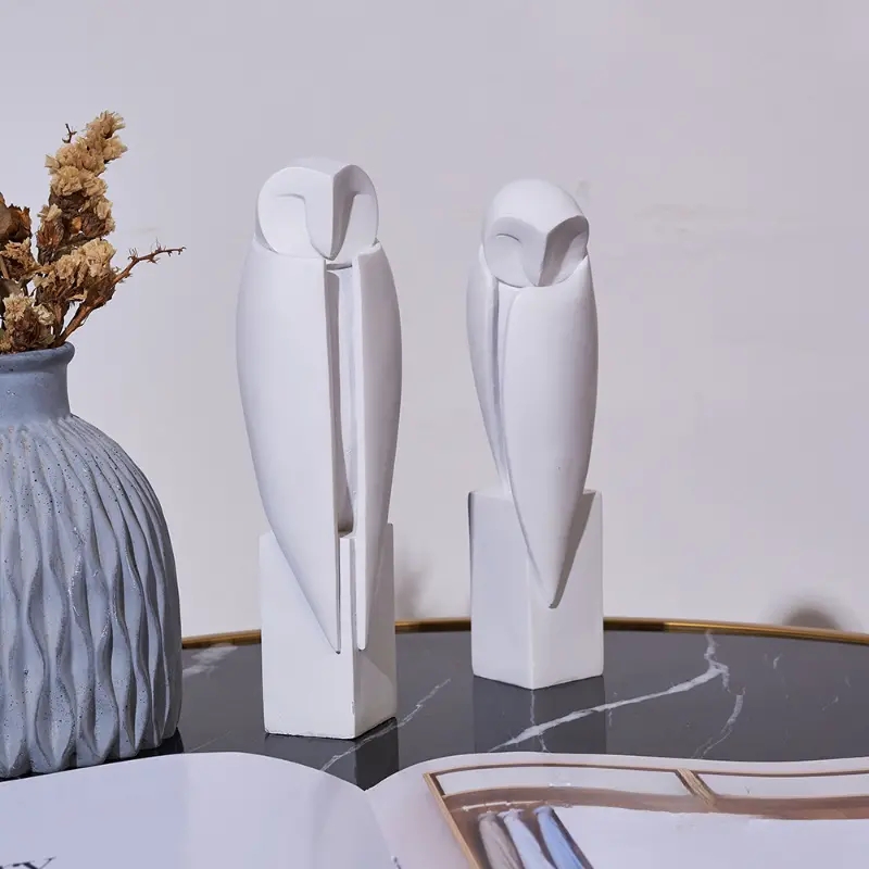 Home Office Bookshelves - Minimalist Owll Statue Sculpture Animal Decorative