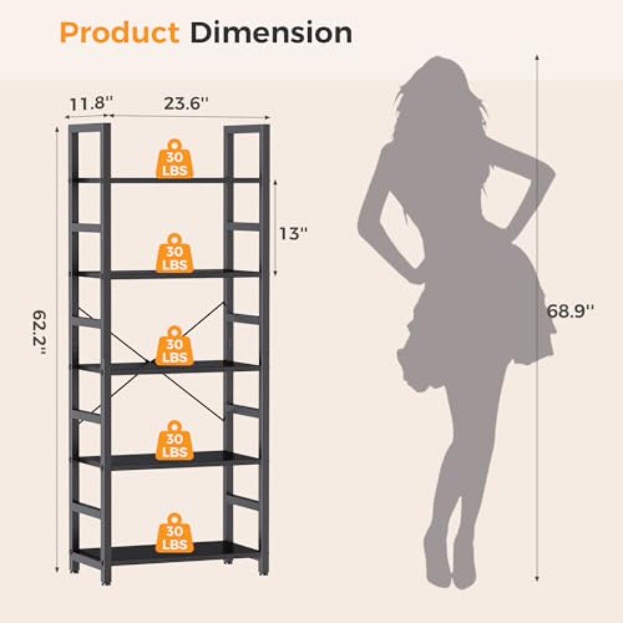 5-Tier Bookshelf, Modern Tall  - Free Home Office ulasan dan harga