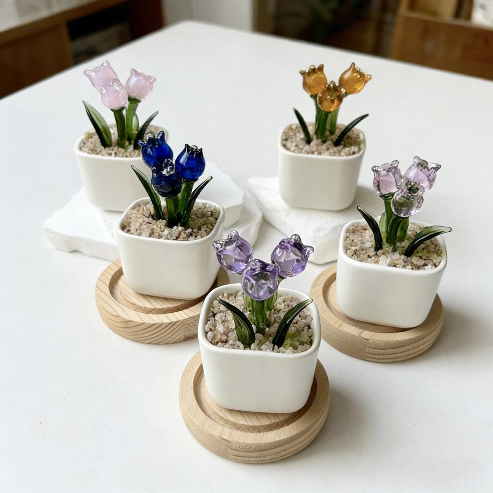 Mini Potted Glass Flower Decor - Home Office Bookshelves ulasan dan harga