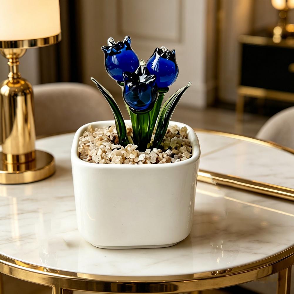 Mini Potted Glass Flower Decor - Home Office Bookshelves ulasan dan harga